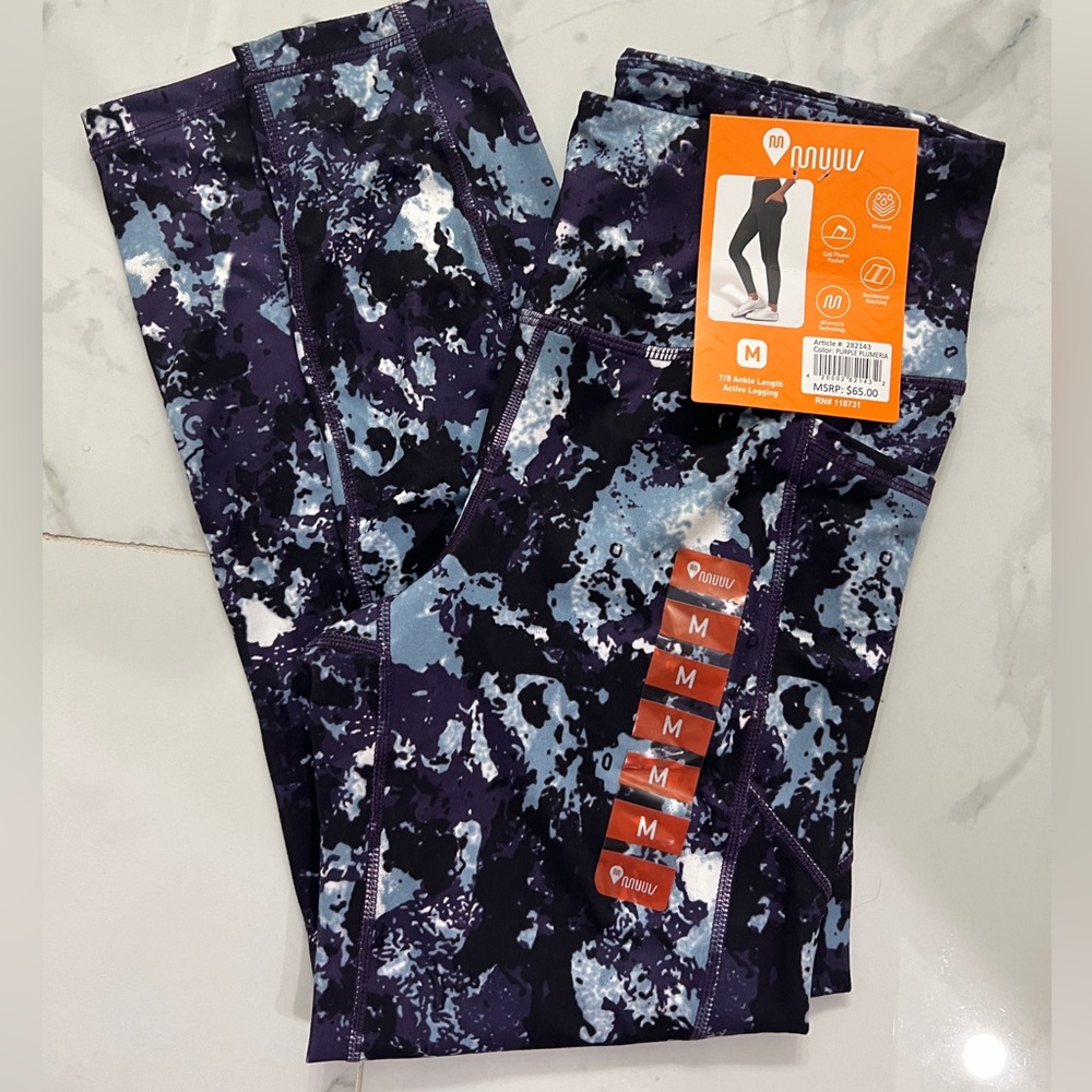 NWT Brand New Blue White Purple Tie-Dye Leggings with Pockets